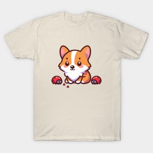 Cute Corgi with Ladybugs T-Shirt